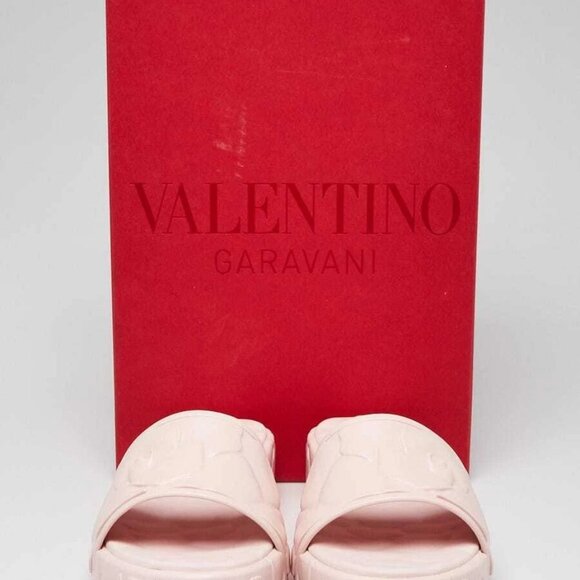 Valentino Pink Floral Embossed Rubber Platform Slide Sandals Size 6.5/37 - Picture 1 of 7